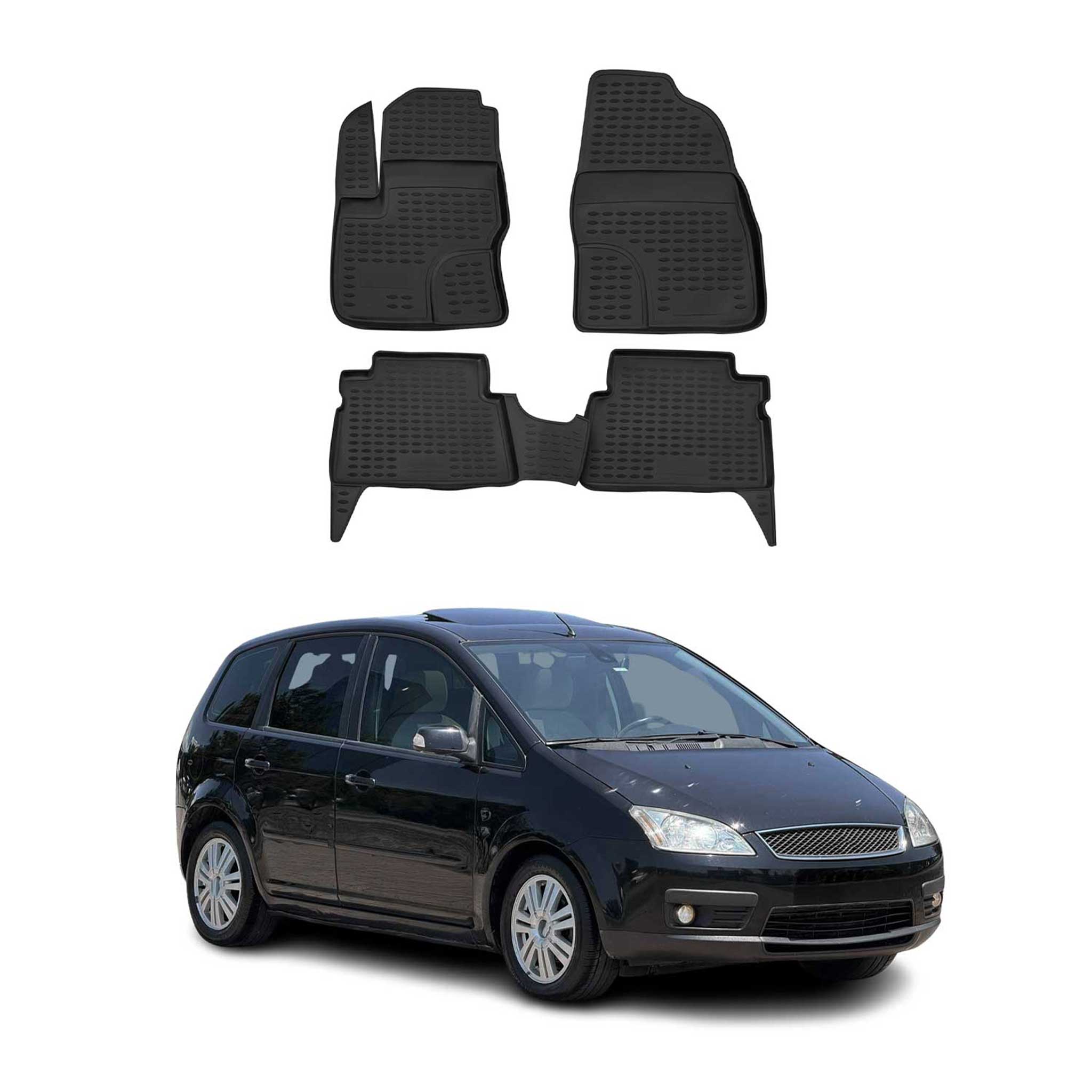 OMAC Alfombrillas De Coche para Ford C-Max 2003-2010 Negro Goma TPE 4Pza