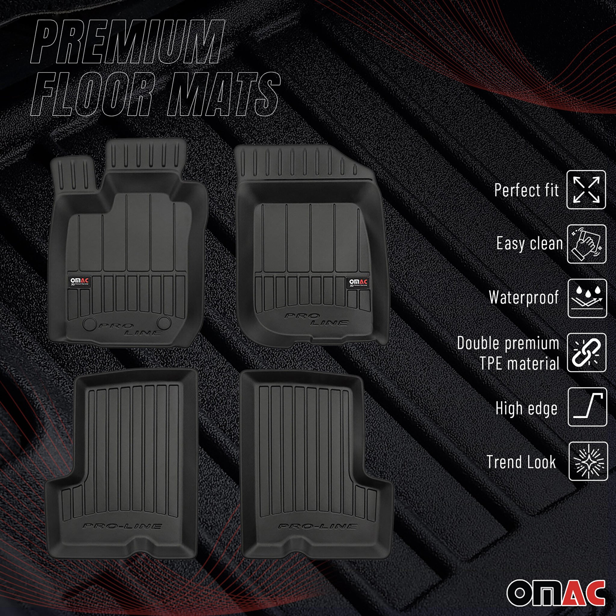 OMAC Premium Alfombrillas De Coche para Dacia Duster 2010-2018 Negro TPE Goma 4x