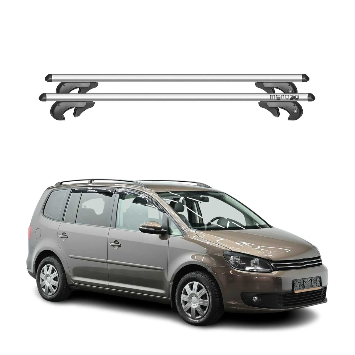 Menabo Barras de Techo Coche Barra para VW Touran 2010-2015 Gris Aluminio 2Pza
