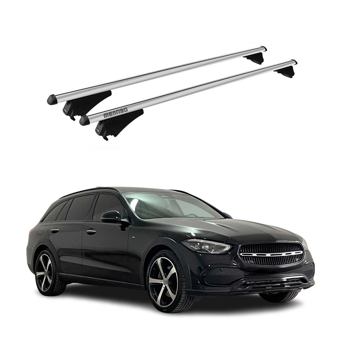 Menabo Barras de Techo Coche Baca para Mercedes C Class S206 2021-2025 Gris Alu