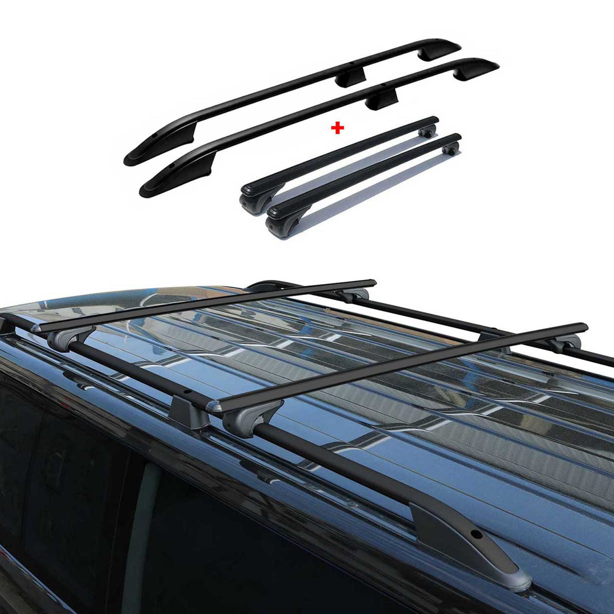 Rieles & Barras de Techo Coche para Ford Connect 2002-2013 L1 Corto Negro Alu 4x
