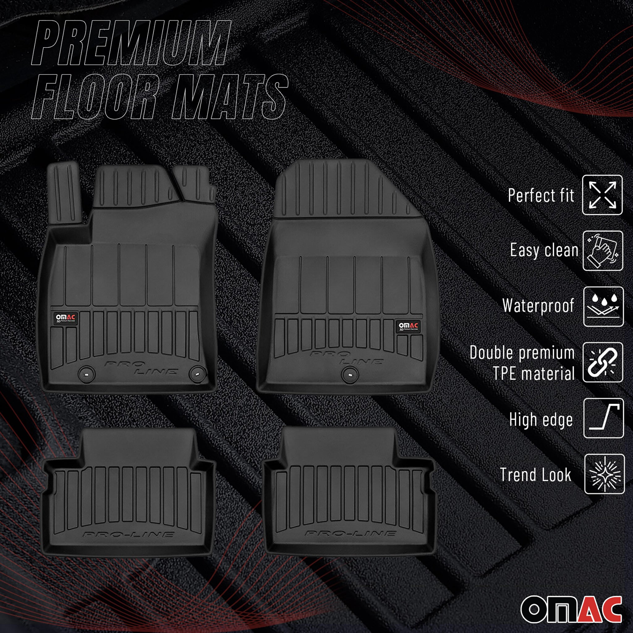 OMAC Premium Alfombrillas De Coche para Hyundai i30 2017-2020 Negro TPE Goma 4x