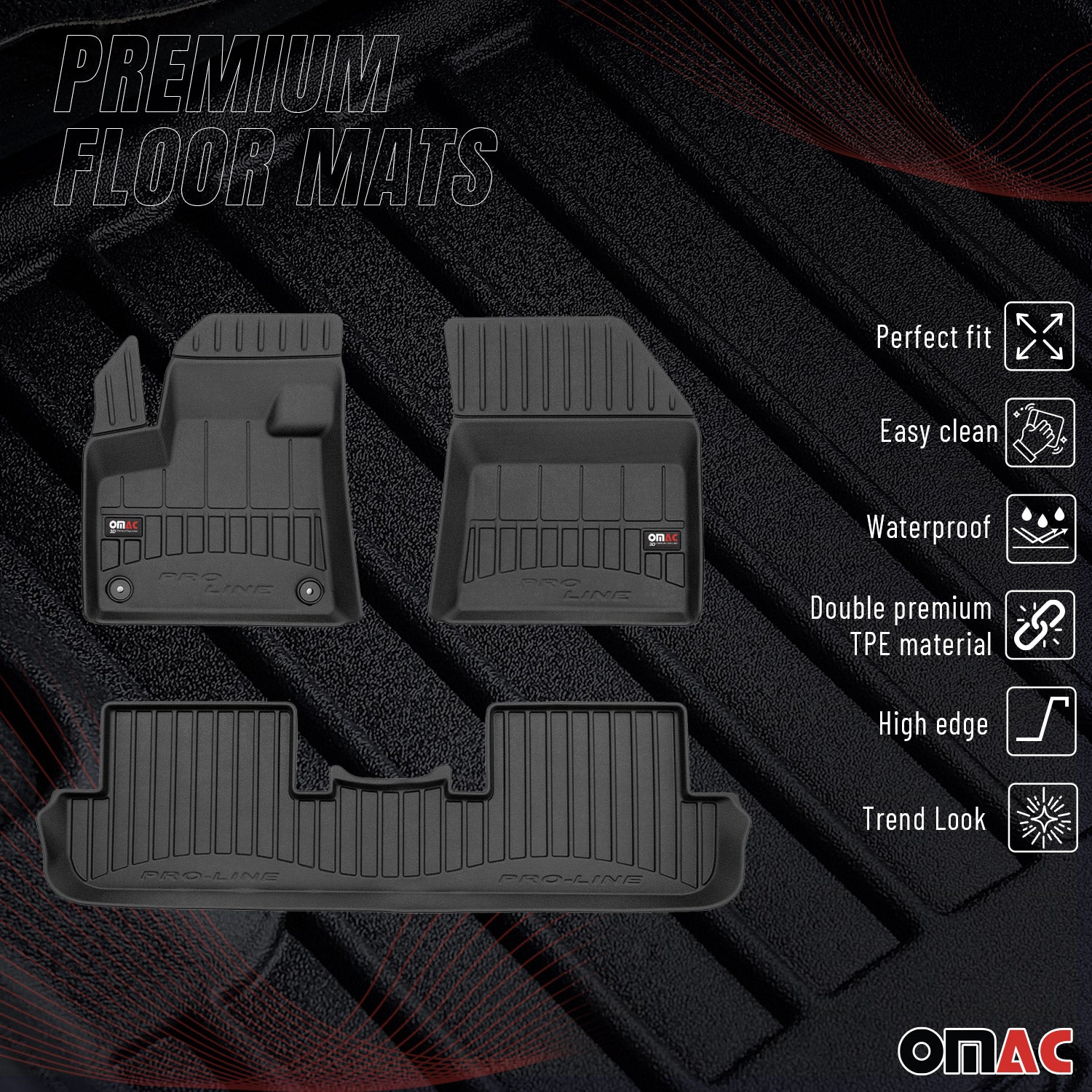 OMAC Premium Alfombrillas De Coche para Peugeot 3008 2016-2024 Negro TPE Goma 4x