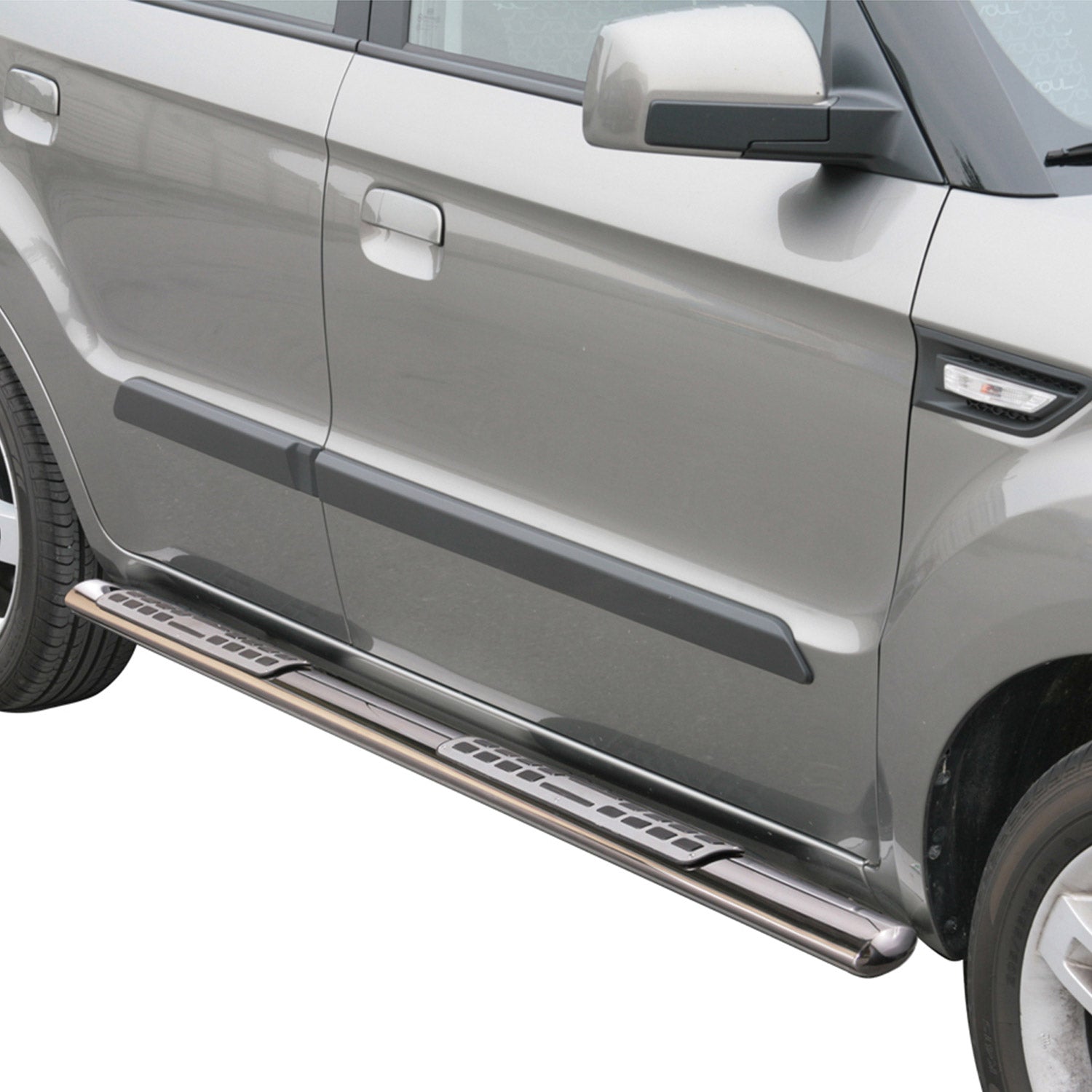 Par de Estribos Barras Laterales para Kia Soul 2009-2013 Plata Acero 2x