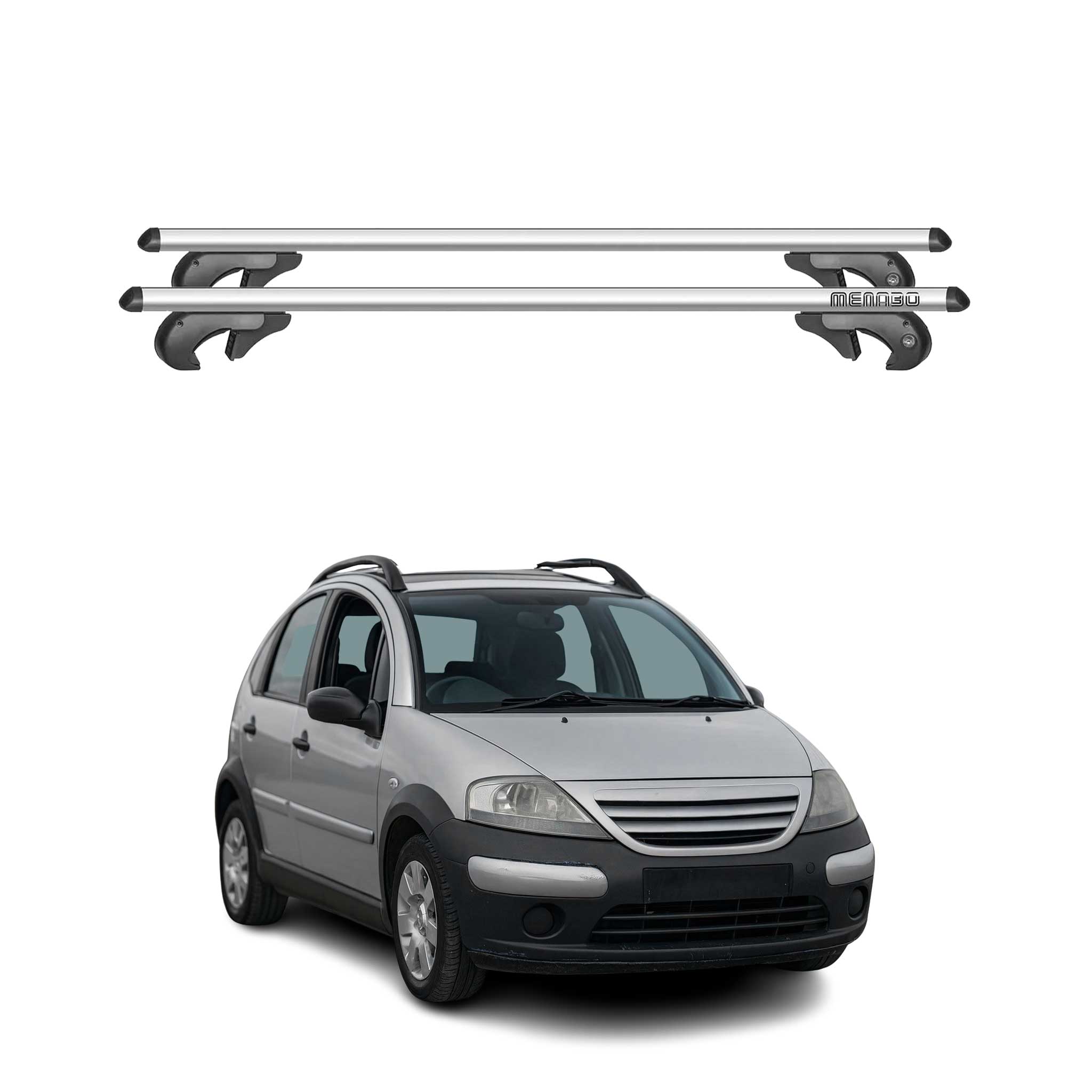 Menabo Barras de Techo Coche Barra para Citroen C3 Xtr 2004-2010 Gris Alu 2Pza