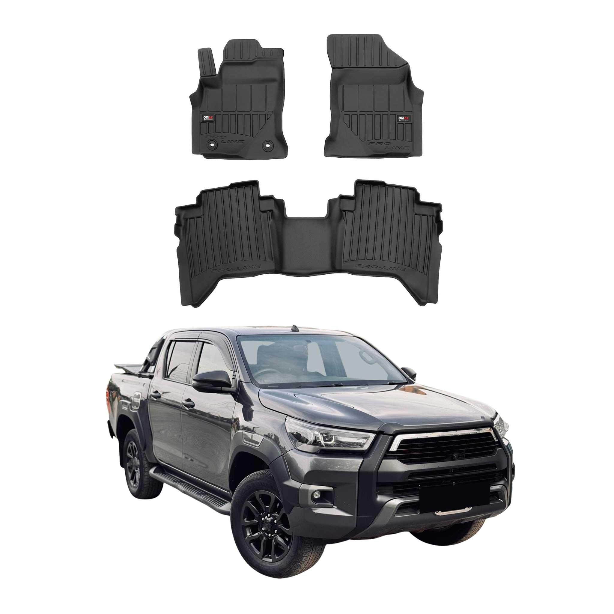 OMAC Premium Alfombrillas De Coche para Toyota Hilux 2015-2024 Negro TPE Goma 3x