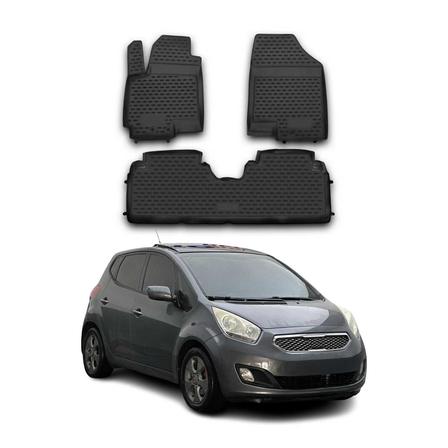 OMAC Alfombrillas De Coche para Kia Venga 2010-2021 Negro Goma TPE 3Pza