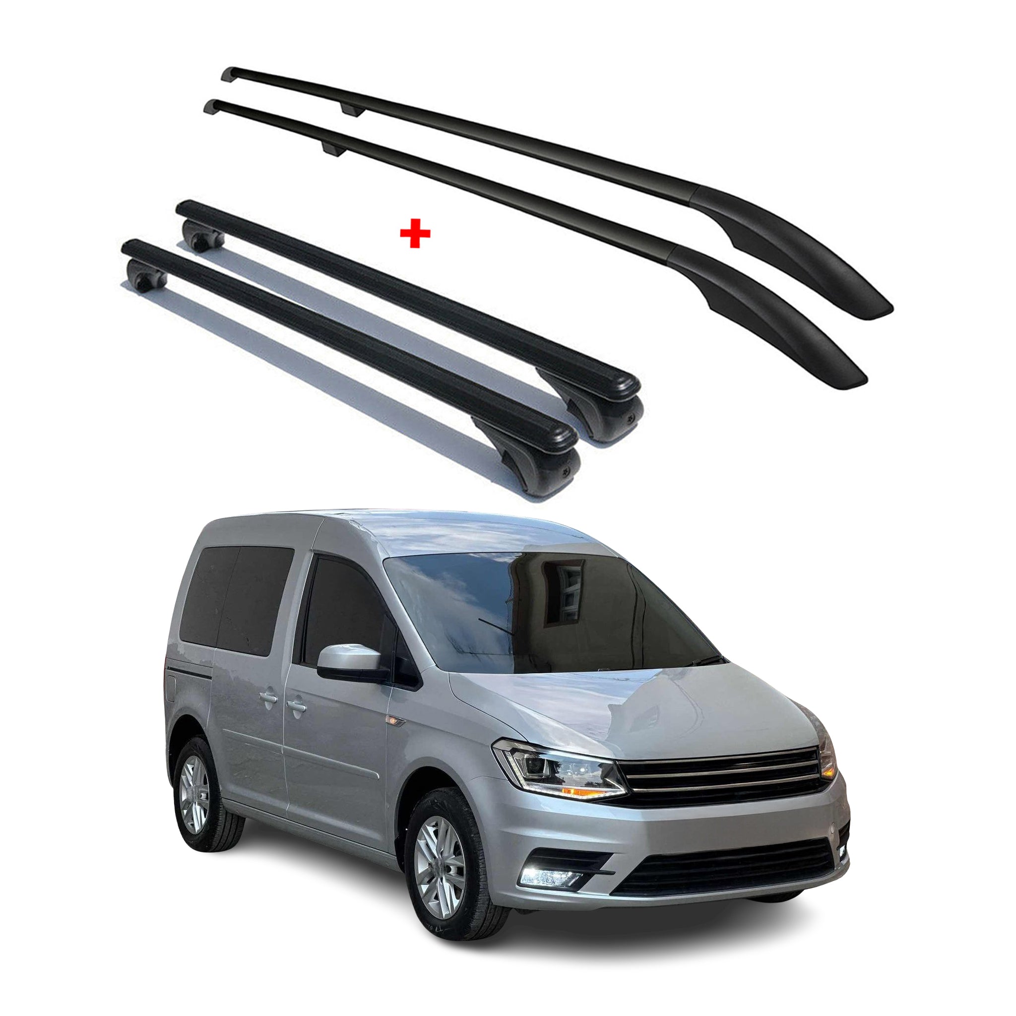 Rieles & Barras de Techo Coche para VW Caddy 2015-2020 Kurz Negro Aluminio 4Pza