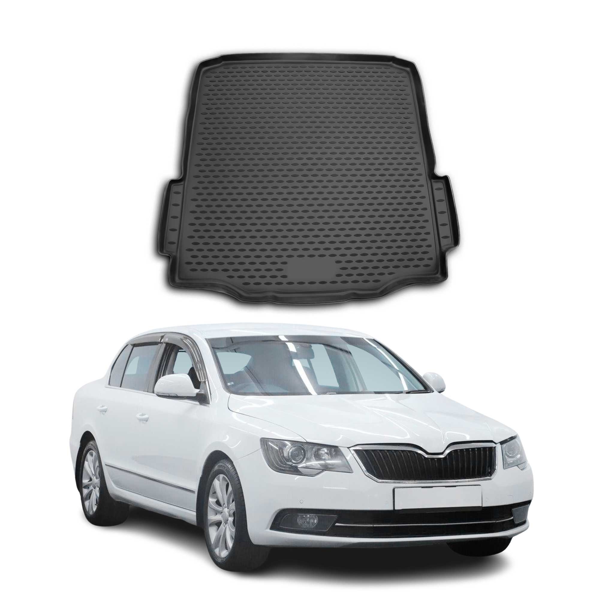 OMAC Bandeja Maletero Alfombrilla para Skoda Superb 2008-2015 Negro Goma TPE