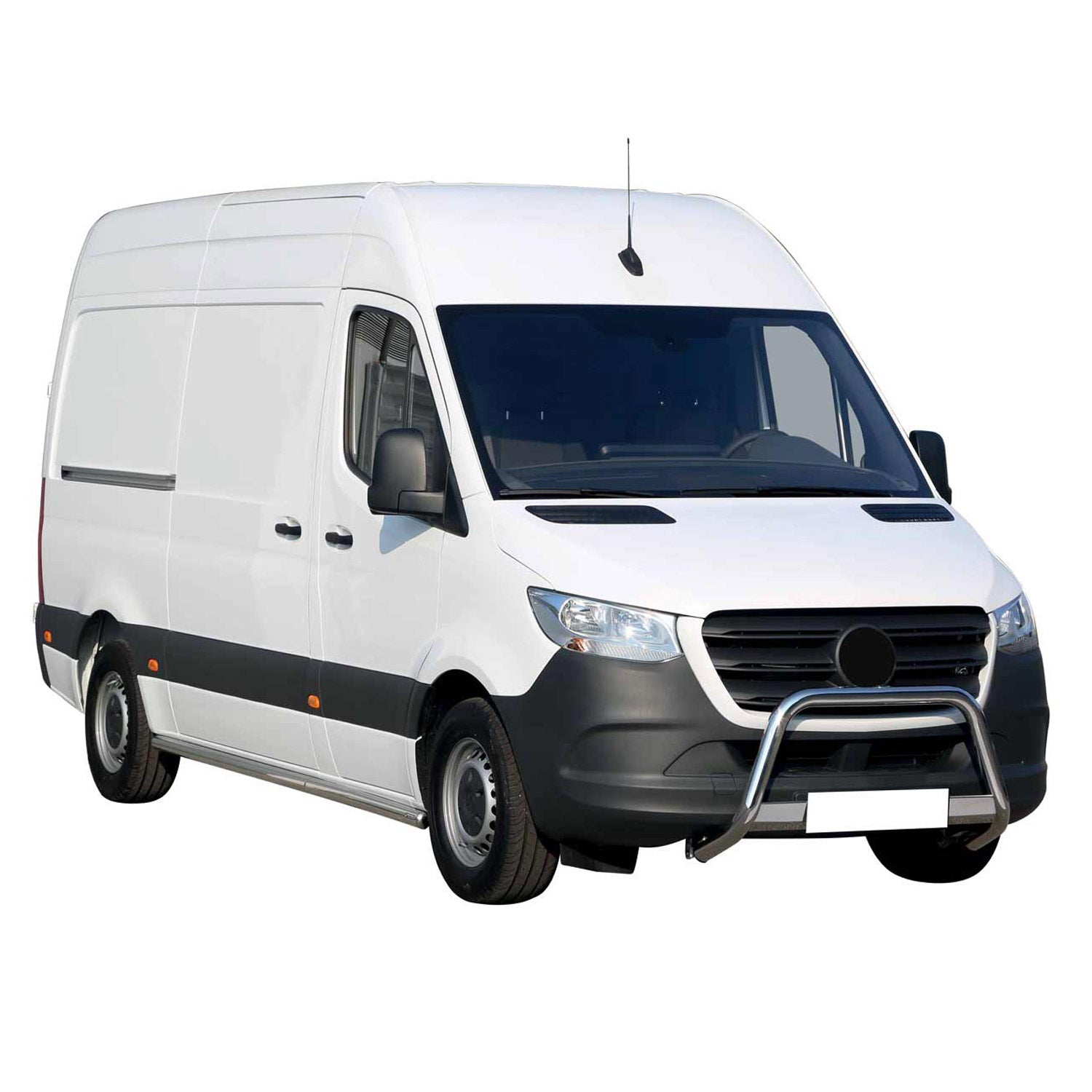 Bull Barra Frontal para Mercedes Sprinter 2018-2026 Plata Brillante Acero 1Pza