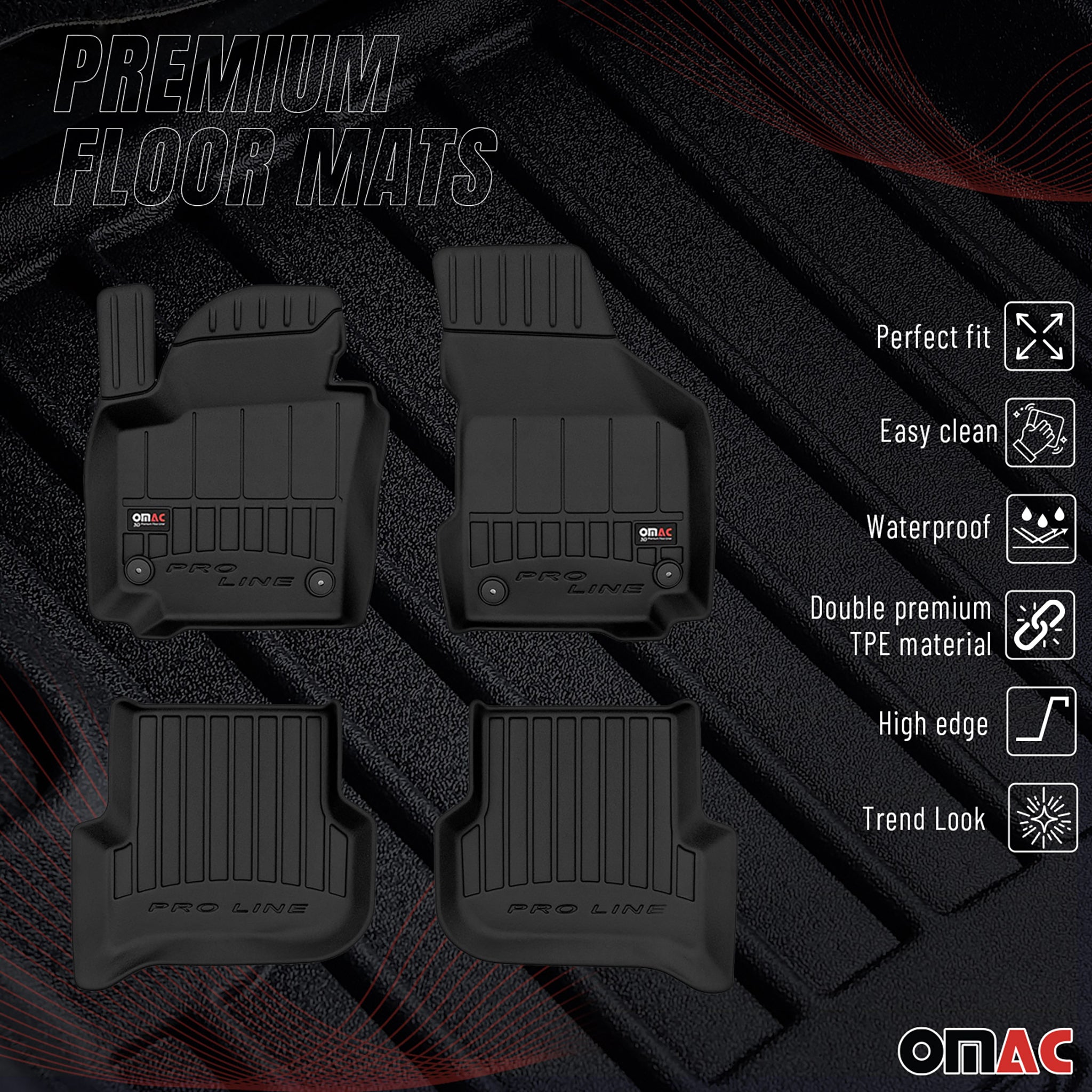 OMAC Premium Alfombrillas De Coche para VW Golf Plus 2005-2014 Negro TPE Goma 4x