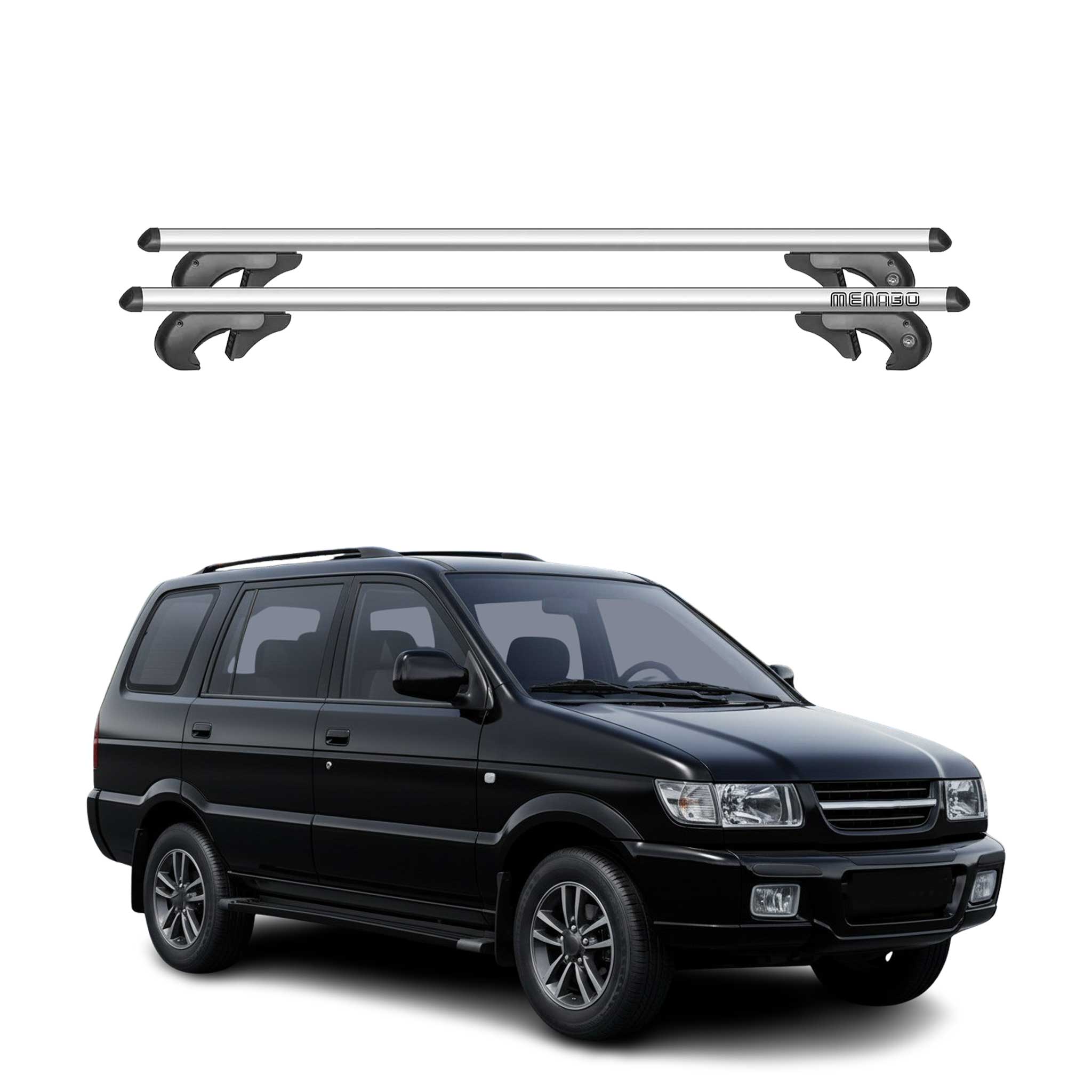 Menabo Barras de Techo Coche Barra para Chevrolet Tavera 1998-2017 Gris Alu 2Pza