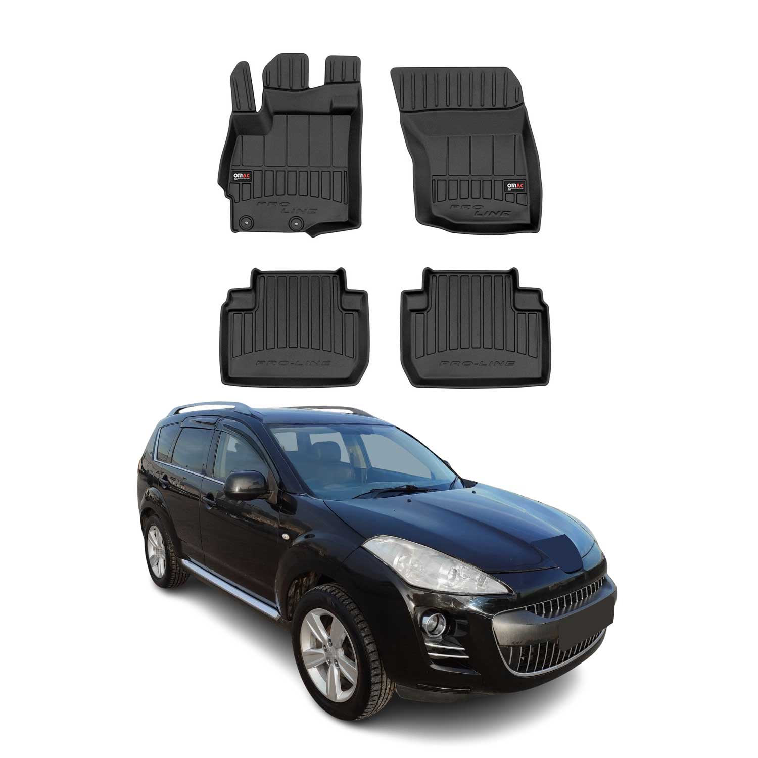 OMAC Premium Alfombrillas De Coche para Peugeot 4007 2007-2013 Negro TPE Goma 4x