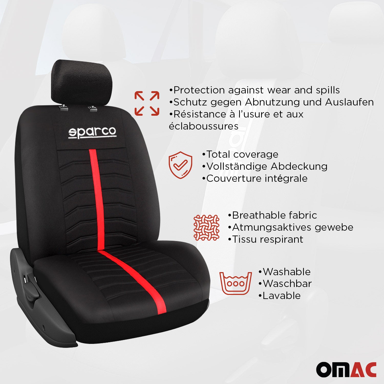Sparco Funda de Asiento Universal Delantero Trasero Negro Rojo Poliéster