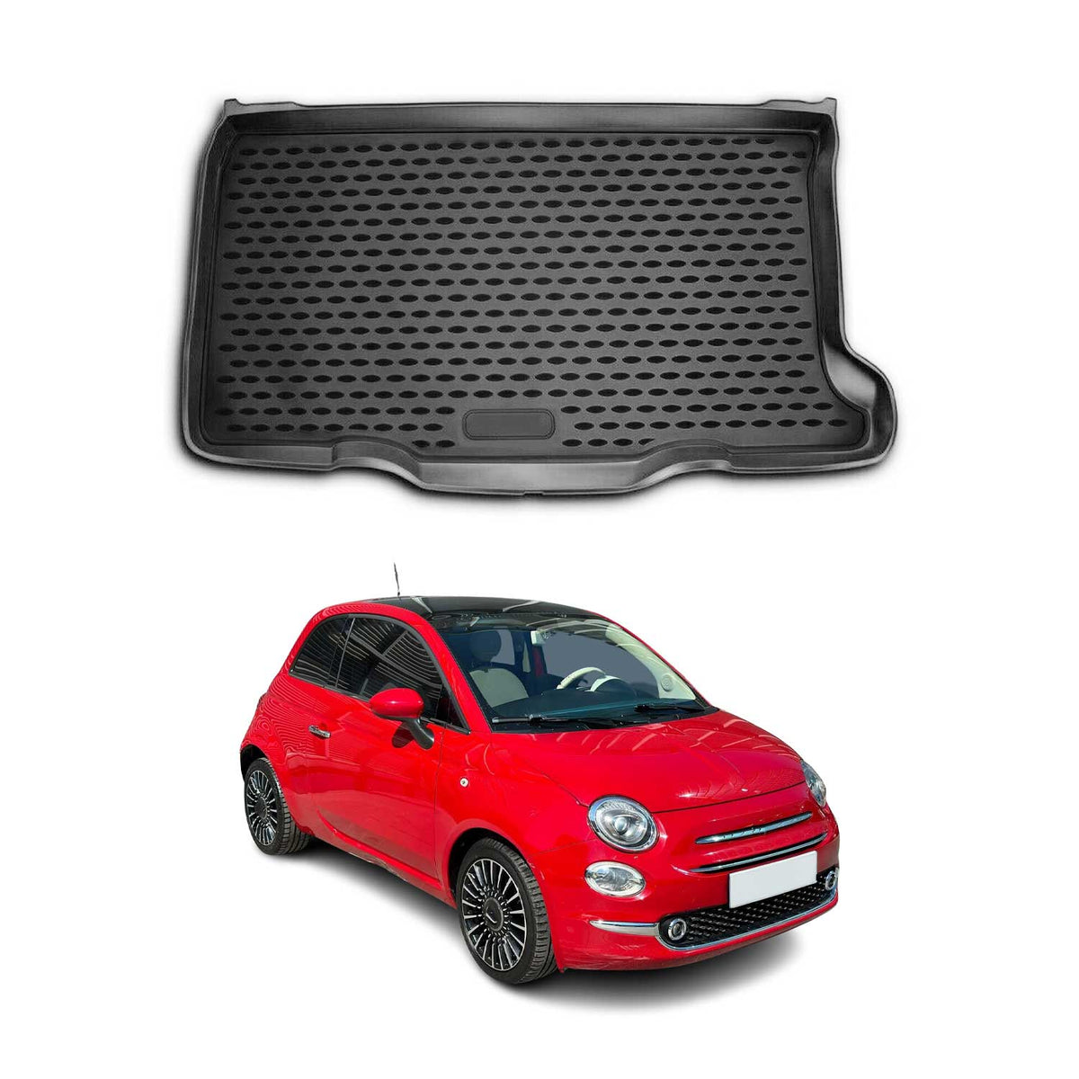 OMAC Bandeja Maletero Alfombrilla para Fiat 500-500C 2007-2025 Negro Goma TPE