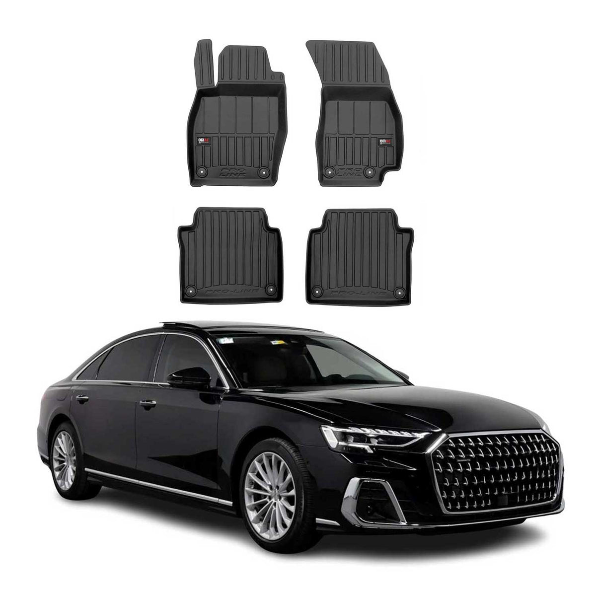 OMAC Premium Alfombrillas De Coche para Audi A8 D5 Corto 2017-25 Negro Goma 4Pza