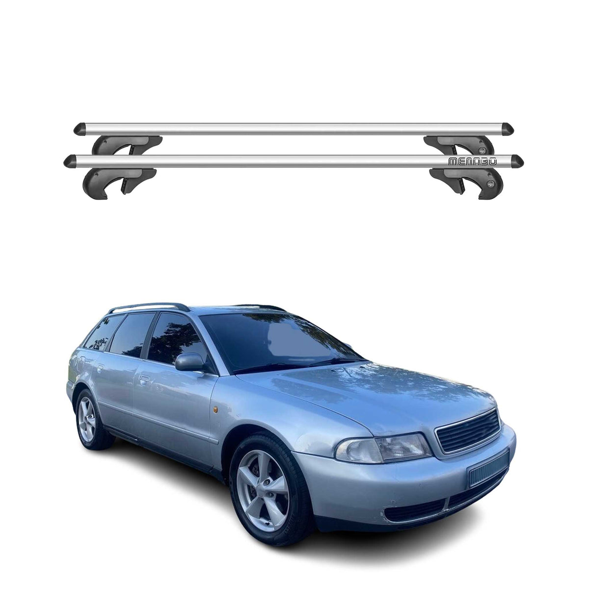 Menabo Barras Techo Baca para Audi A4 B5 Familiar 1994-2000 Gris Aluminio 2Pza
