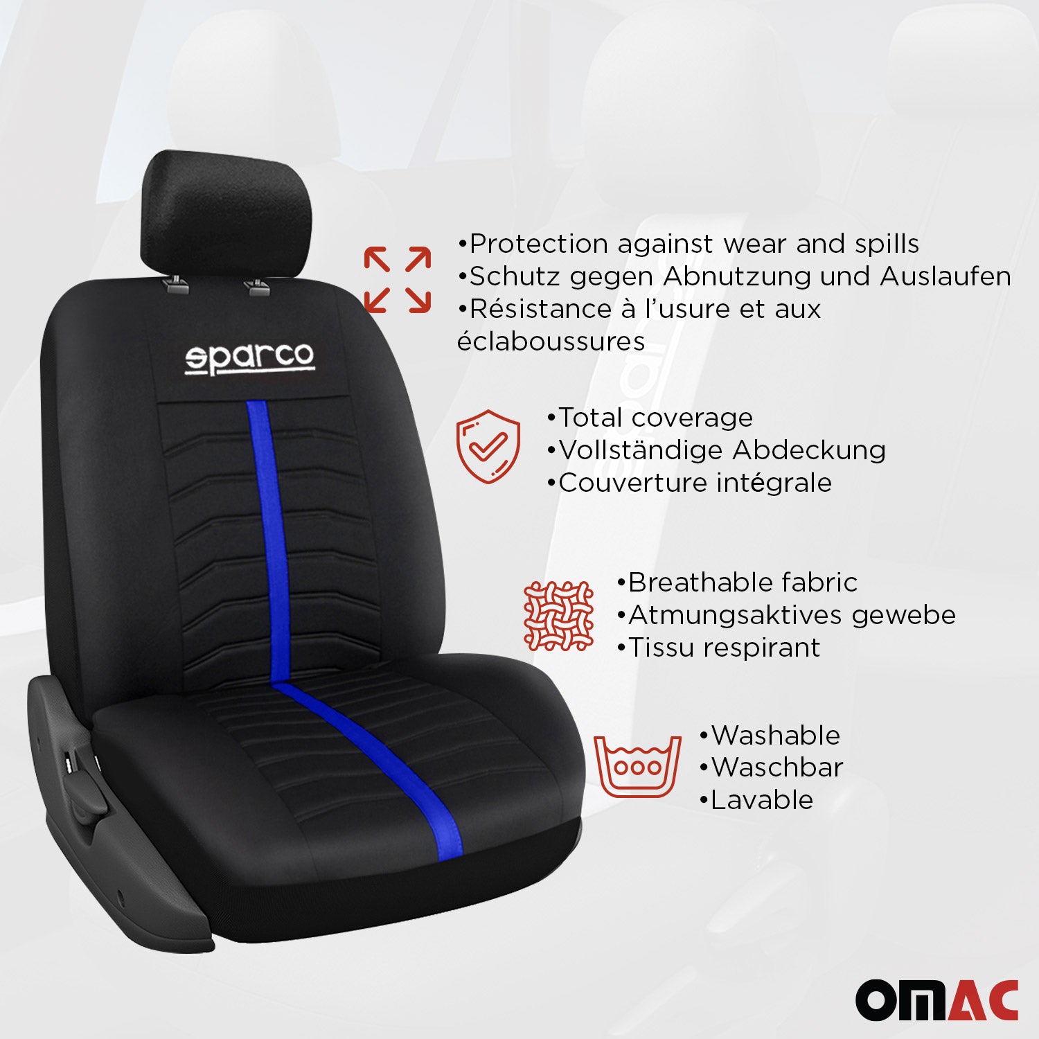 Sparco Funda de Asiento Universal Negro Azul Rojo Delantero Trasero