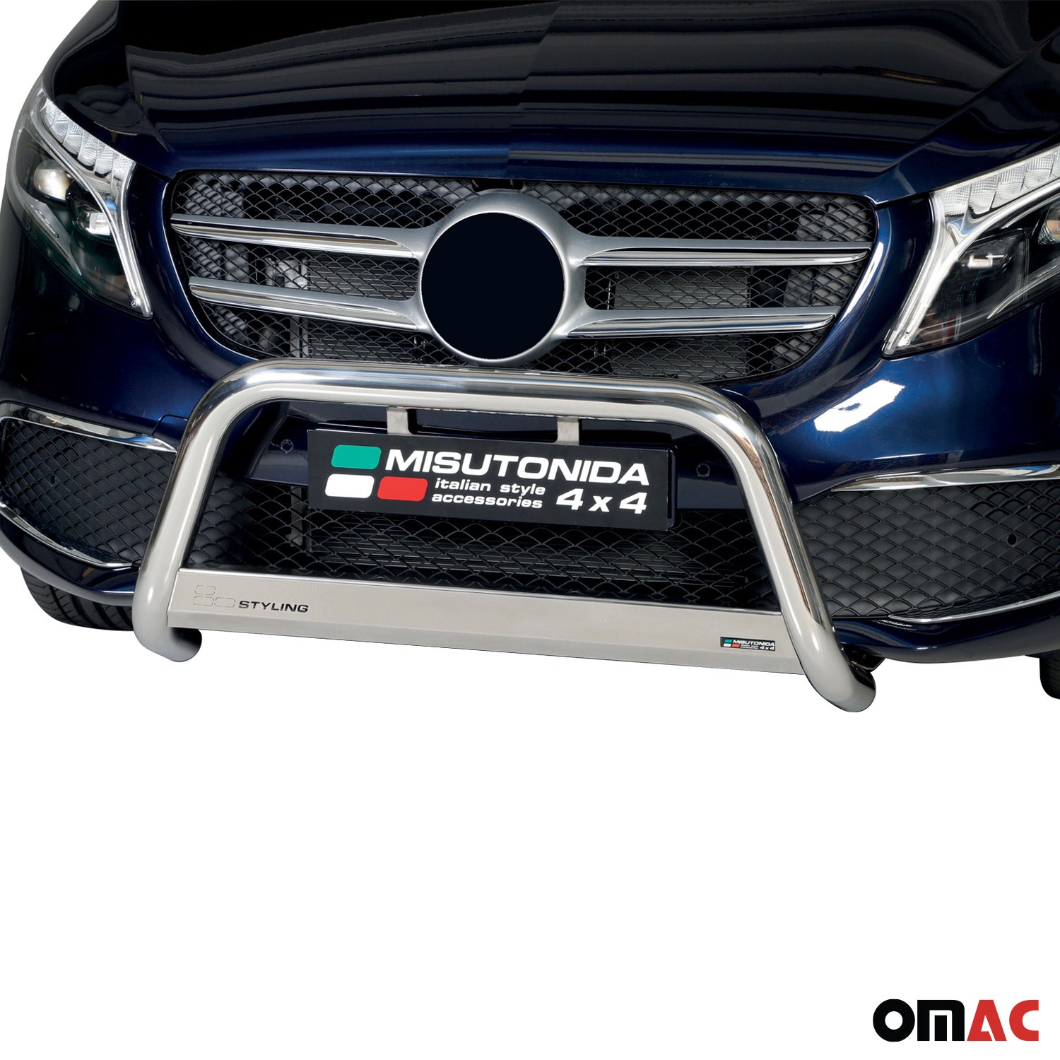 Bull Barra Frontal para Mercedes V Class 2020-2025 Plata Brillante Acero 1Pza