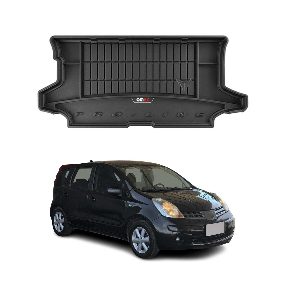 OMAC Premium Bandeja Maletero Alfombrilla para Nissan Note 2006-2012 Negro TPE