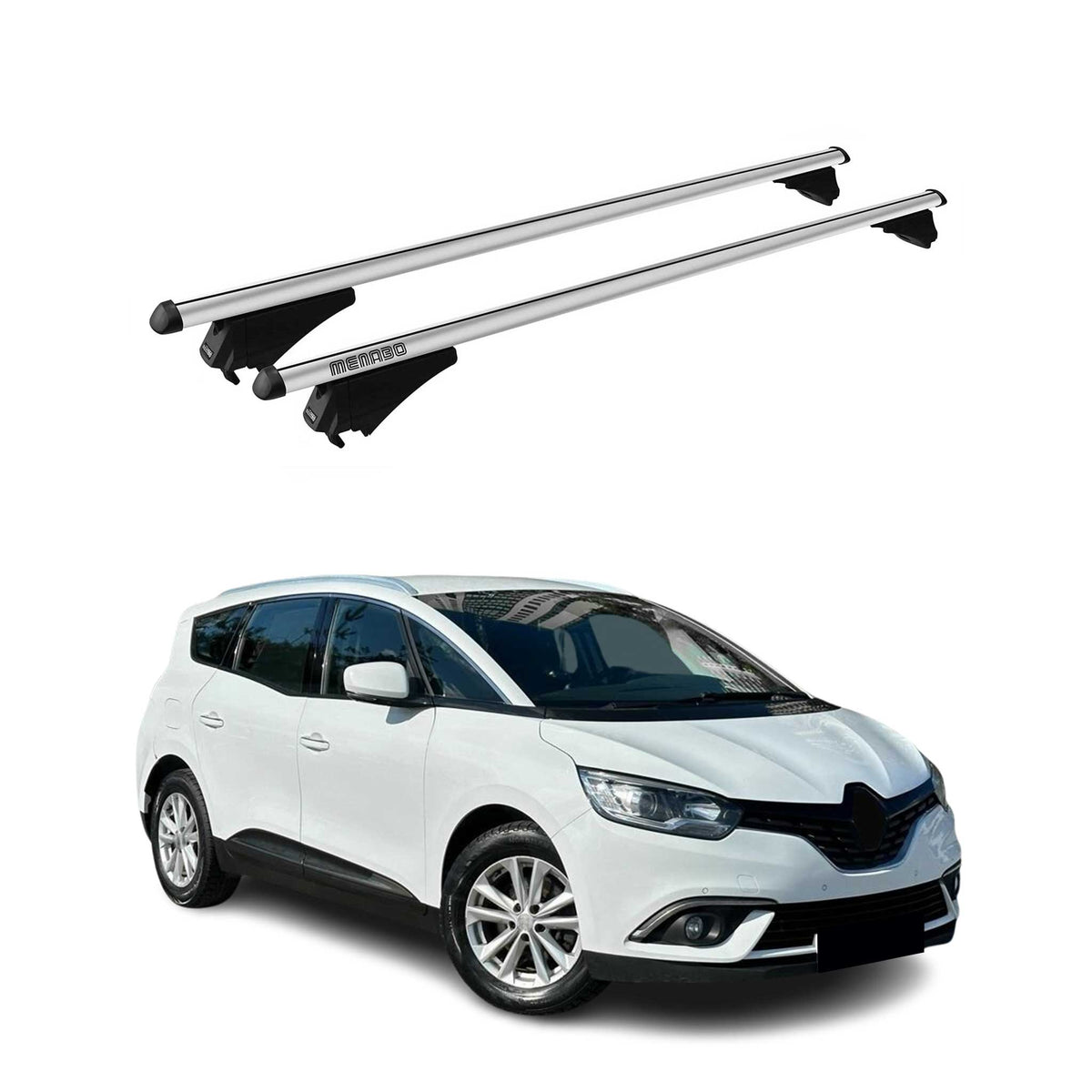 Menabo Barras de Techo Coche Baca para Renault Grand Scenic 2017-2025 Gris Alu