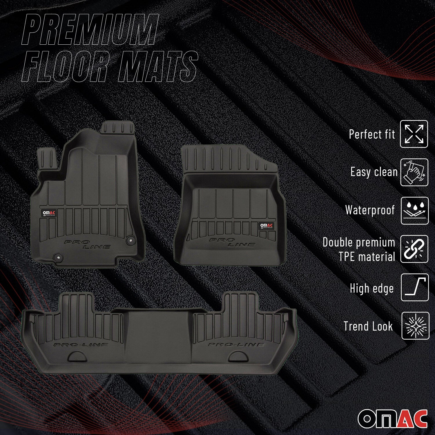 OMAC Premium Alfombrillas De Coche para Citroen Berlingo 2008-2018 TPE Goma 3x