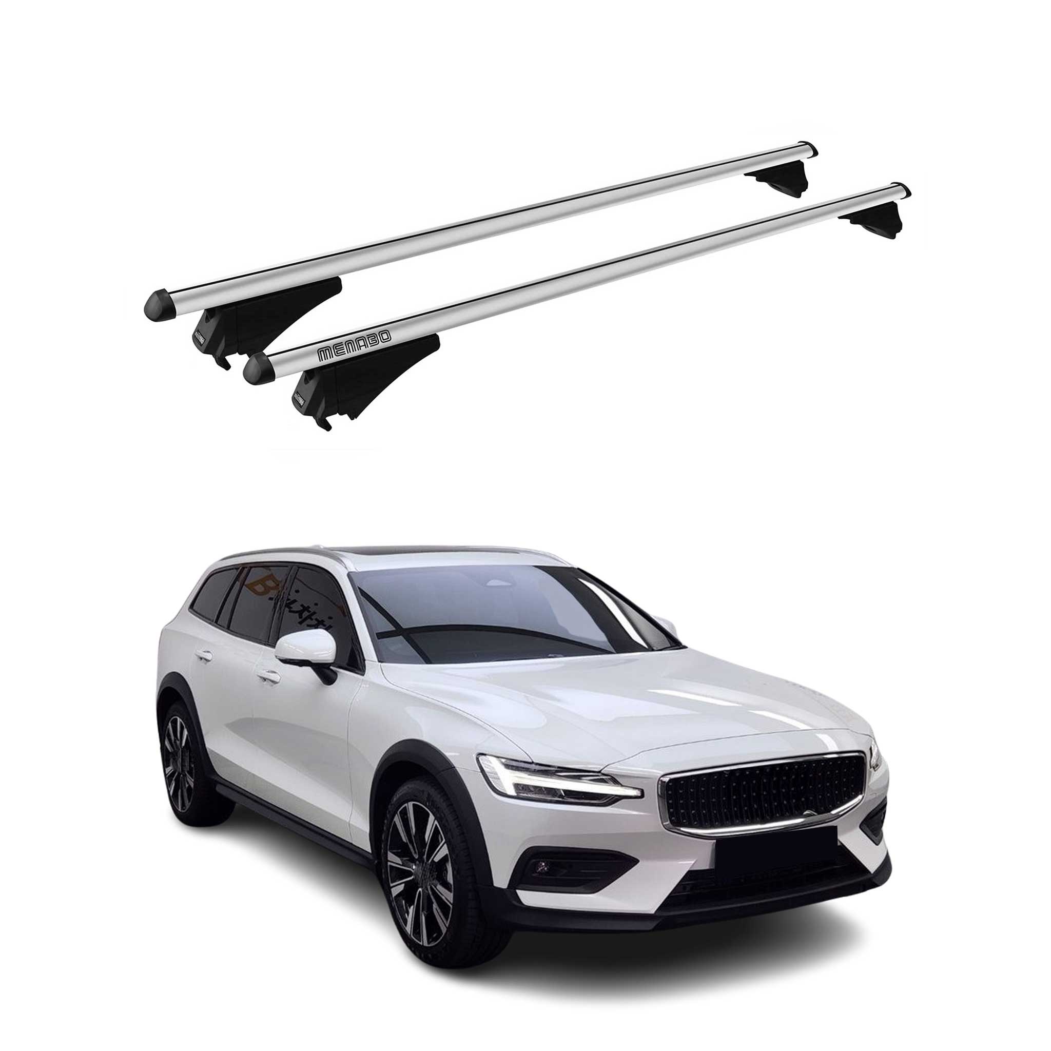 Menabo Barras de Techo Coche Baca para Volvo V60 Cross Country 2015-2019 Gris