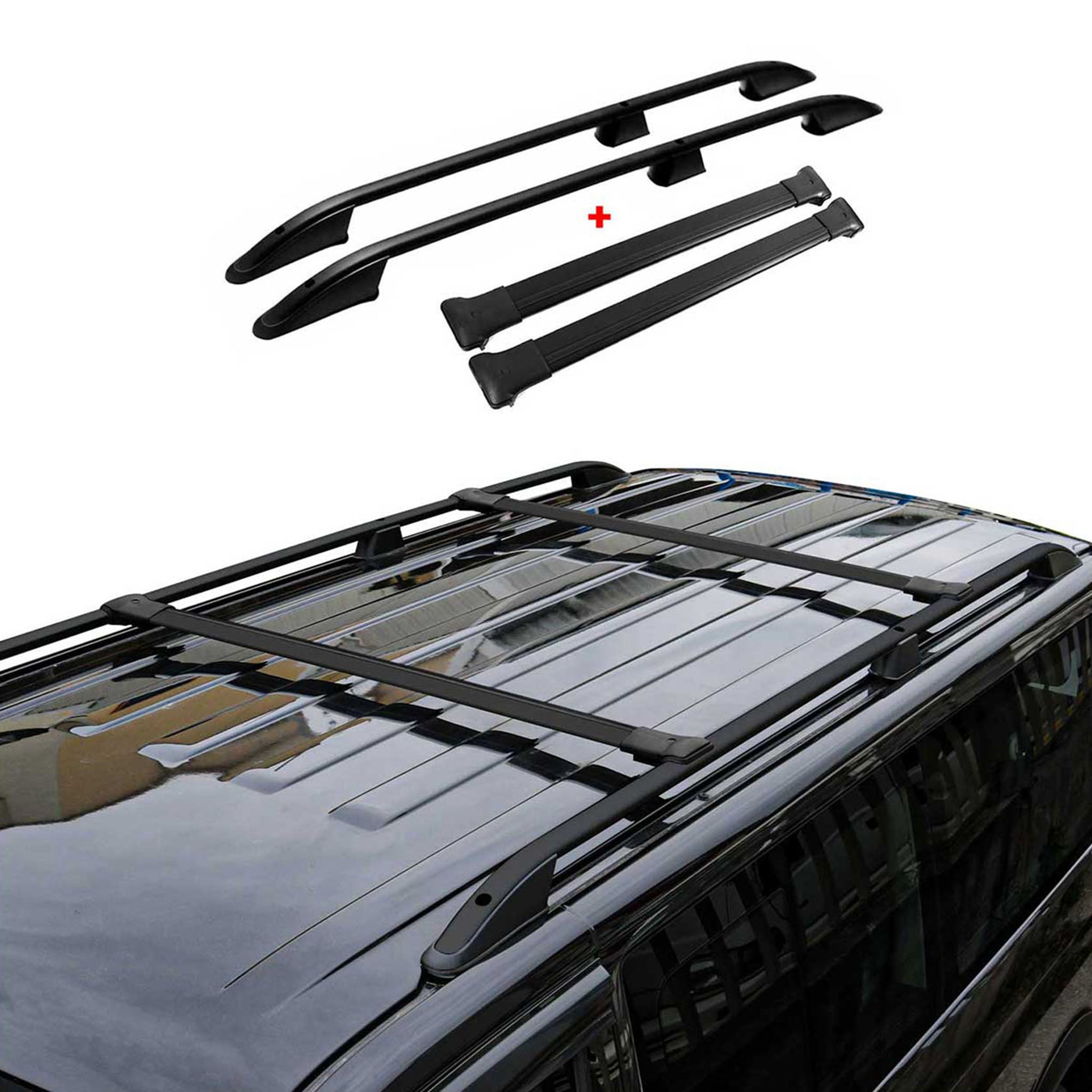 Rieles & Barras de Techo Coche para Fiat Doblo 2000-2010 Corto Negro Aluminio 4x