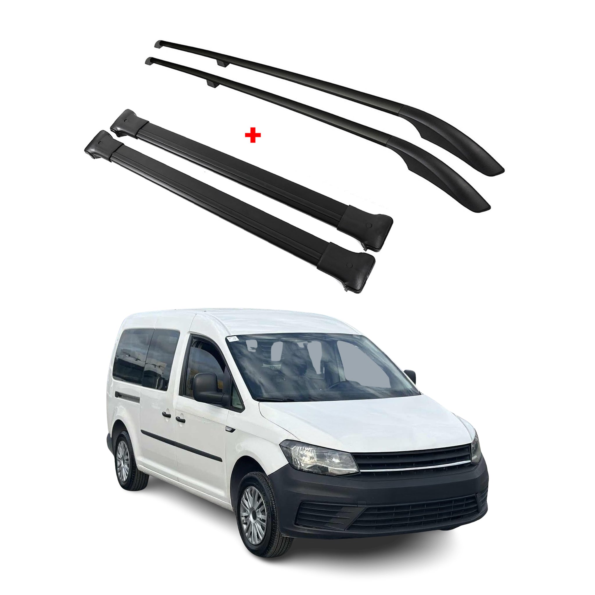 Rieles & Barras de Techo Coche para VW Caddy 2015-2020 Largo Negro Aluminio 4Pza