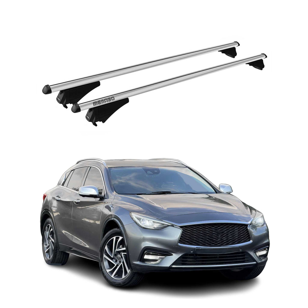 Menabo Barras de Techo Coche Baca para Infiniti Q30 2015-2019 Gris Aluminio 2Pza
