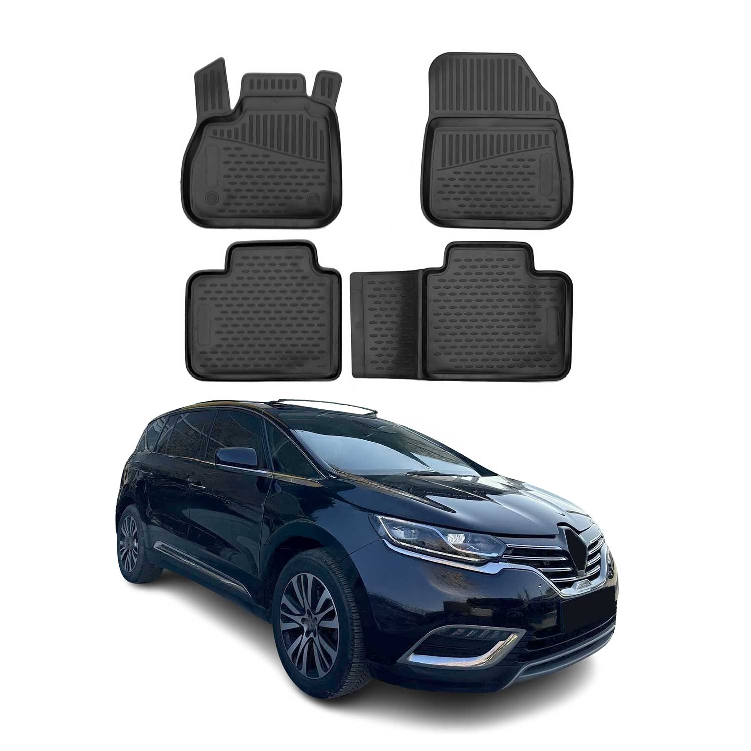 OMAC Alfombrillas De Coche para Renault Espace V 2015-2025 Negro Goma TPE 4Pza