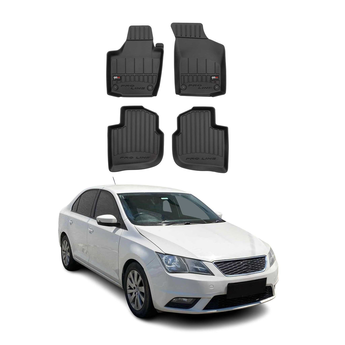 OMAC Premium Alfombrillas De Coche para Seat Toledo 2012-2018 Negro TPE Goma 4x