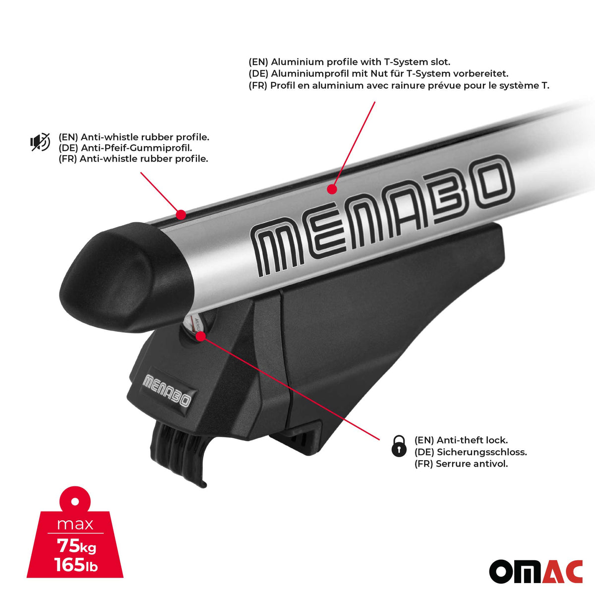 Menabo Barras de Techo Coche Baca para Audi A6 Allroad 2012-2018 Gris Alu 2Pza