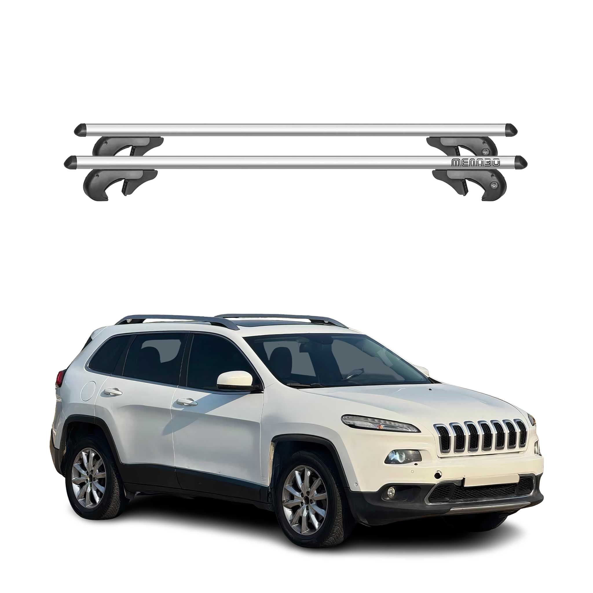 Menabo Barras de Techo Coche Barra para Jeep Cherokee KL 2014-2018 Gris Alu 2Pza