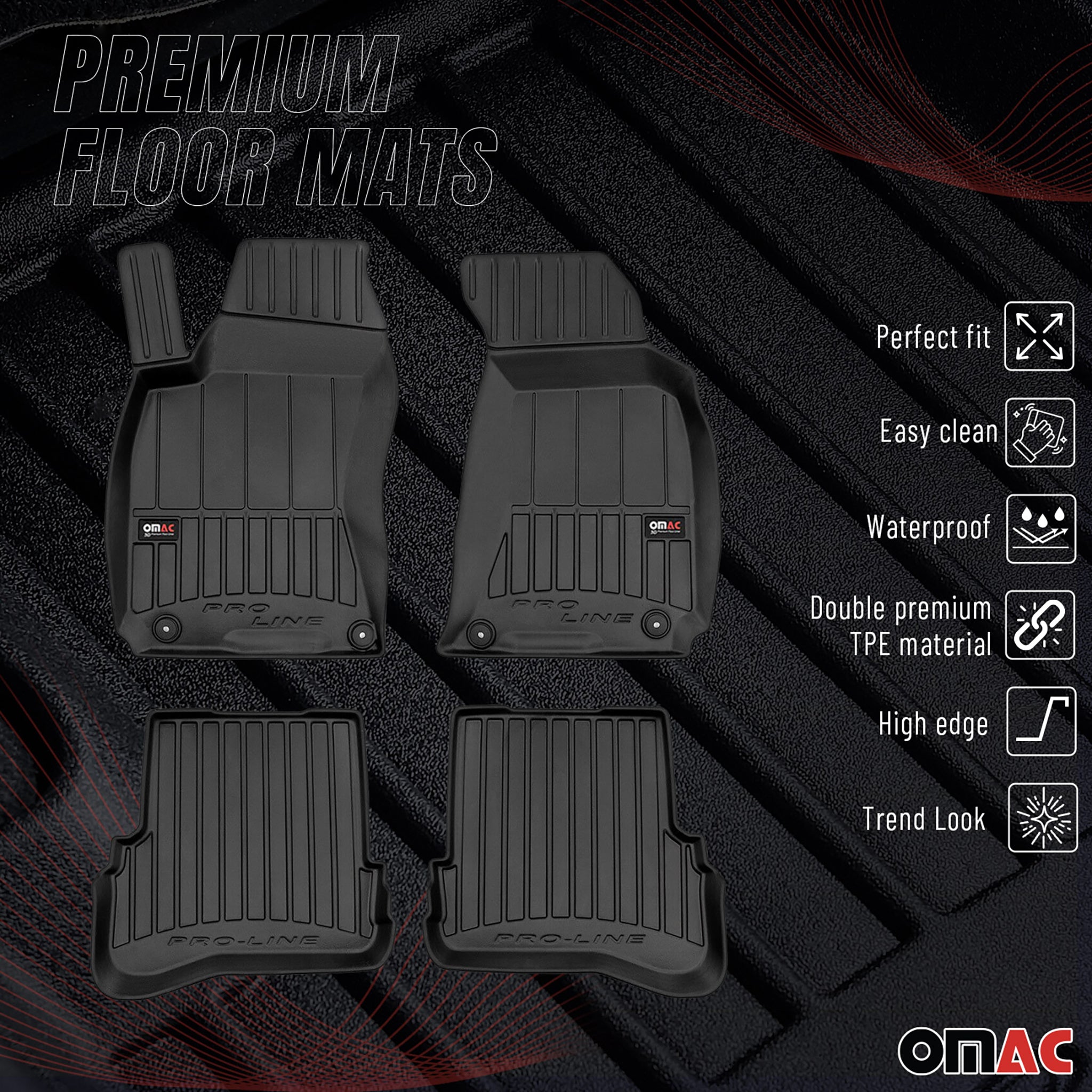 OMAC Premium Alfombrillas De Coche para VW Passat B5 1996-2005 Negro TPE Goma 4x