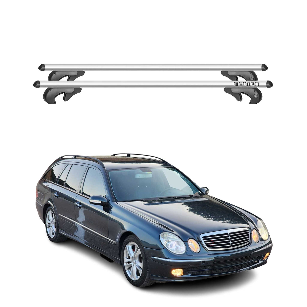 Menabo Barras de Techo Baca para Mercedes E Class S211 Familiar 2003-2008 Gris