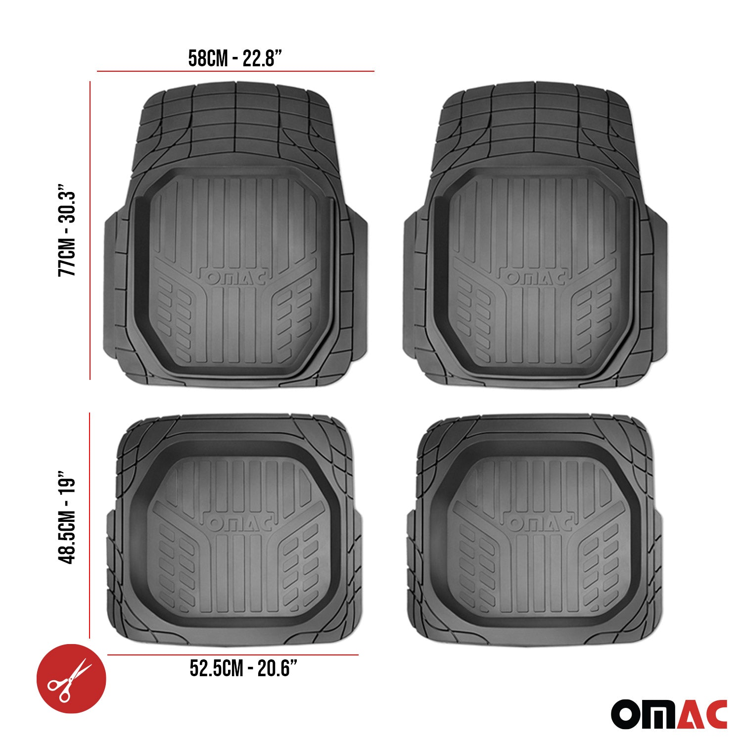 3D Alfombrillas De Coche Universal Negro Goma 4Pza