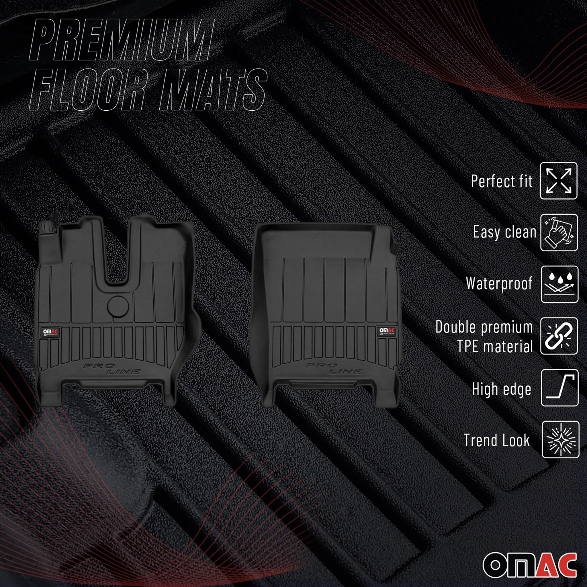 OMAC Premium Alfombrillas De Coche para Iveco S-Way 2019-2026 Negro TPE Goma 2x