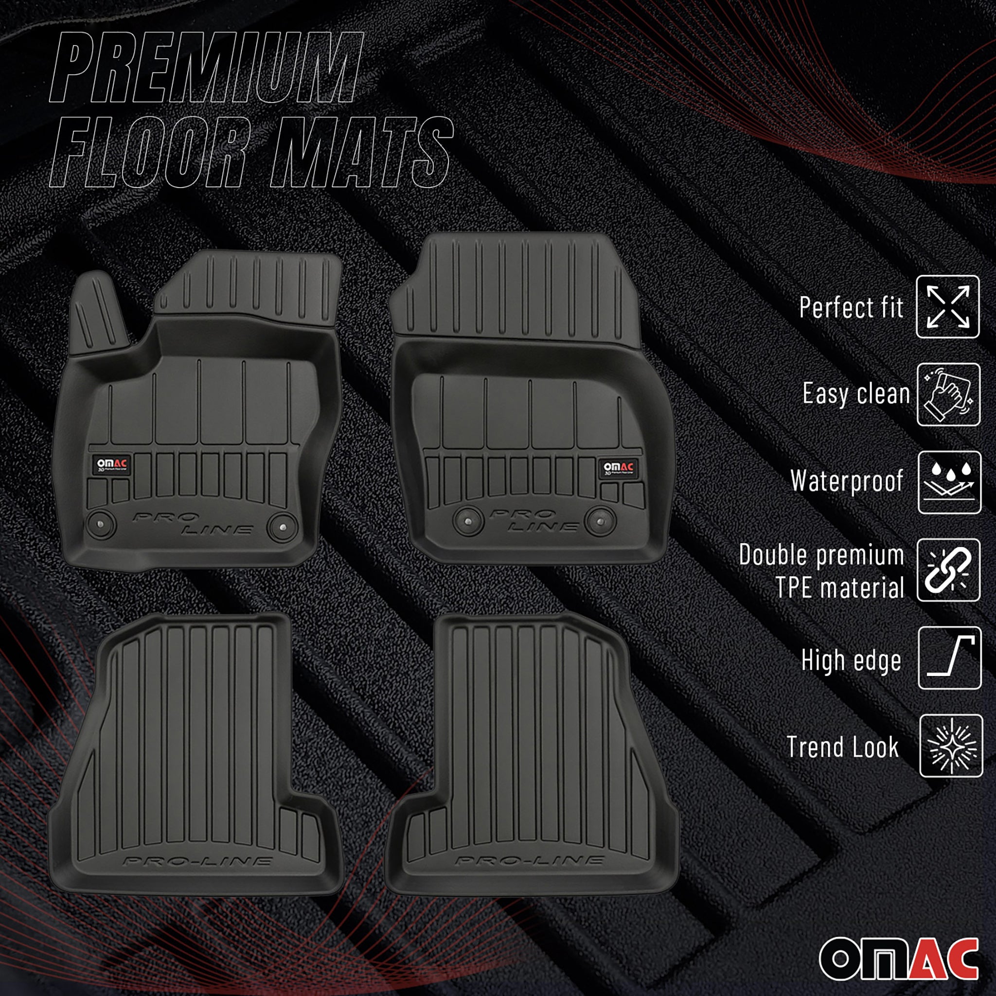 OMAC Premium Alfombrillas De Coche para Ford Focus MK3 2010-2018 Sedán Goma 4x