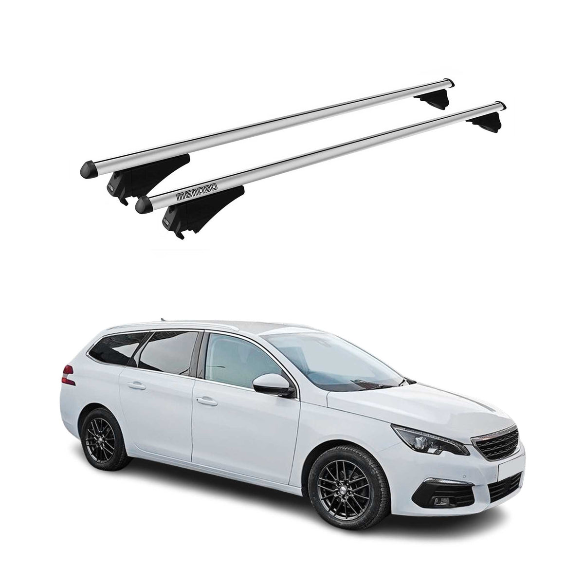 Menabo Barras de Techo Coche Baca para Peugeot 308 Familiar 2014-2017 Gris Alu