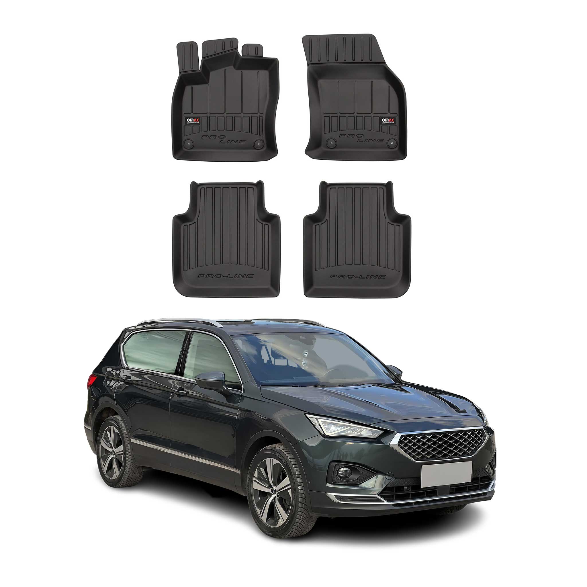 OMAC Premium Alfombrillas De Coche para Seat Tarraco 2018-2024 Negro TPE Goma 4x