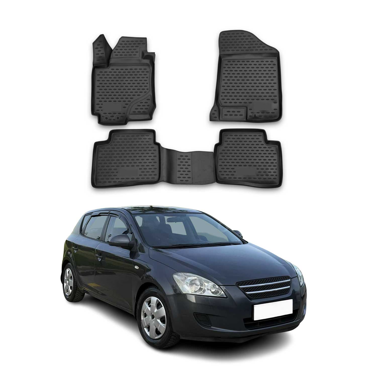 OMAC Alfombrillas De Coche para Kia Ceed 2006-2012 Negro Goma TPE 4Pza
