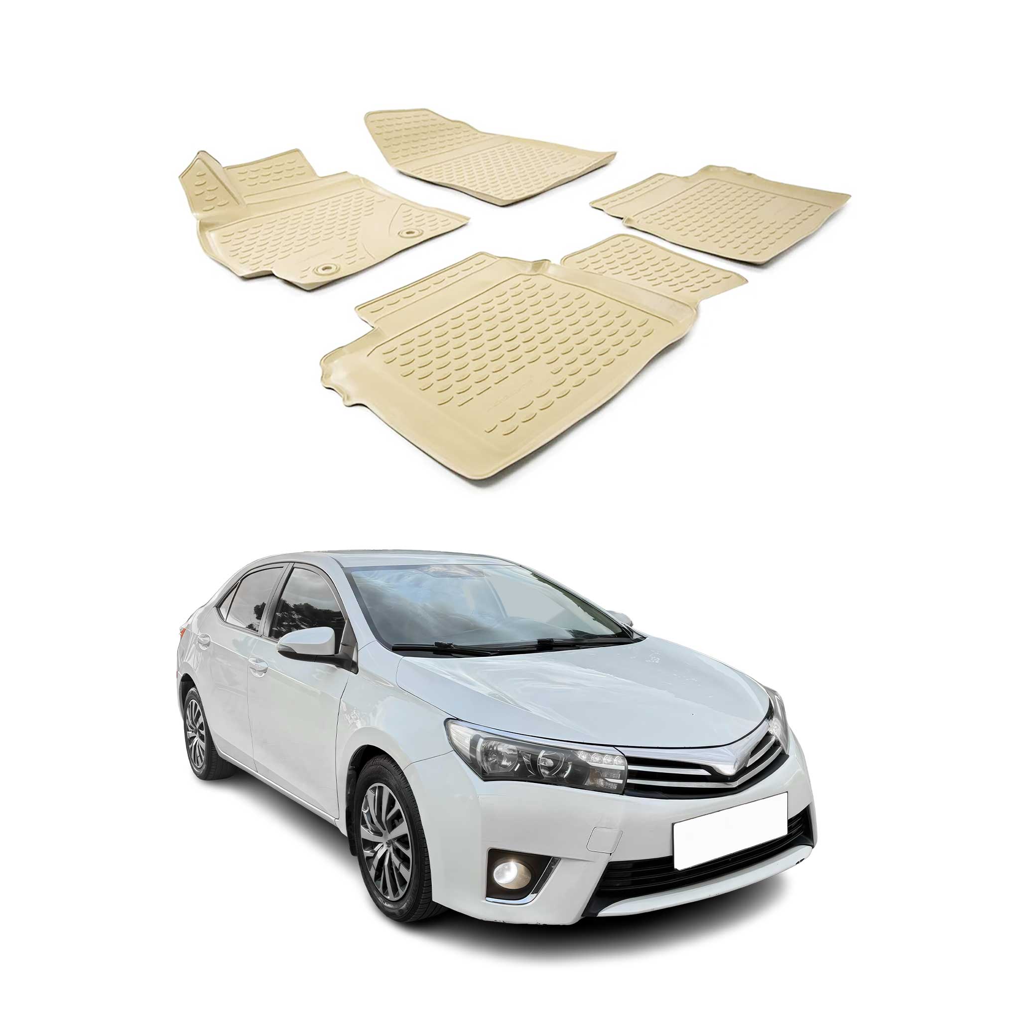 OMAC Alfombrillas De Coche para Toyota Corolla 2013-2021 Sedán Beige Goma TPE 4x