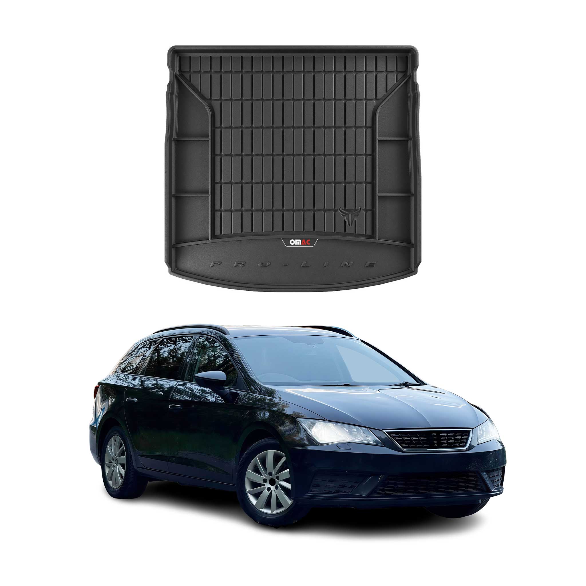 OMAC Premium Bandeja Maletero Alfombrilla para Seat Leon ST 2013-2020 Negro TPE