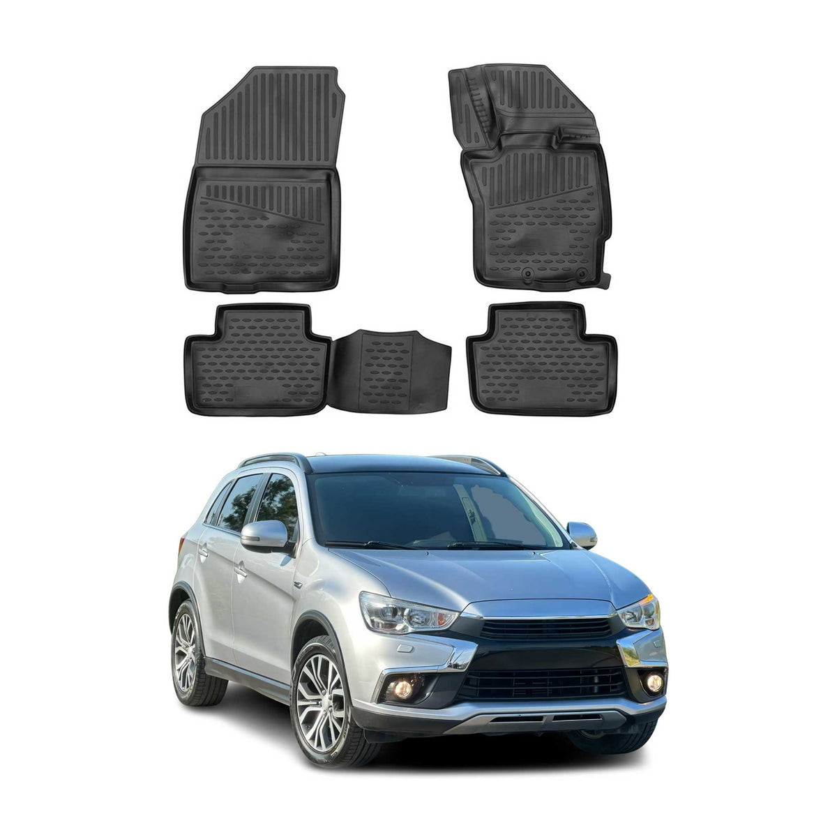 OMAC Alfombrillas De Coche para Mitsubishi ASX 2013-2020 RHD Negro Goma TPE 4Pza