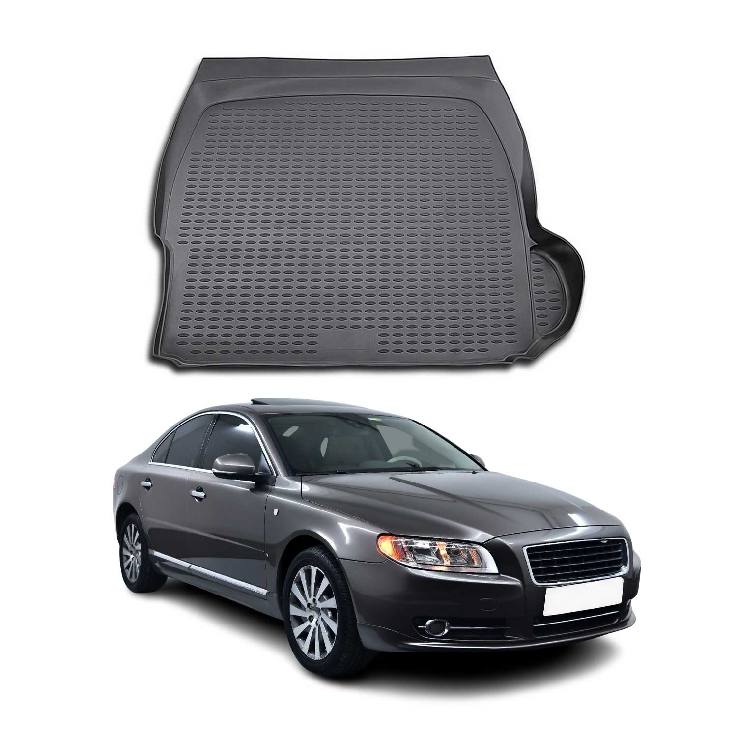 OMAC Bandeja Maletero Alfombrilla para Volvo S80 2006-2016 Negro Goma TPE 1Pza