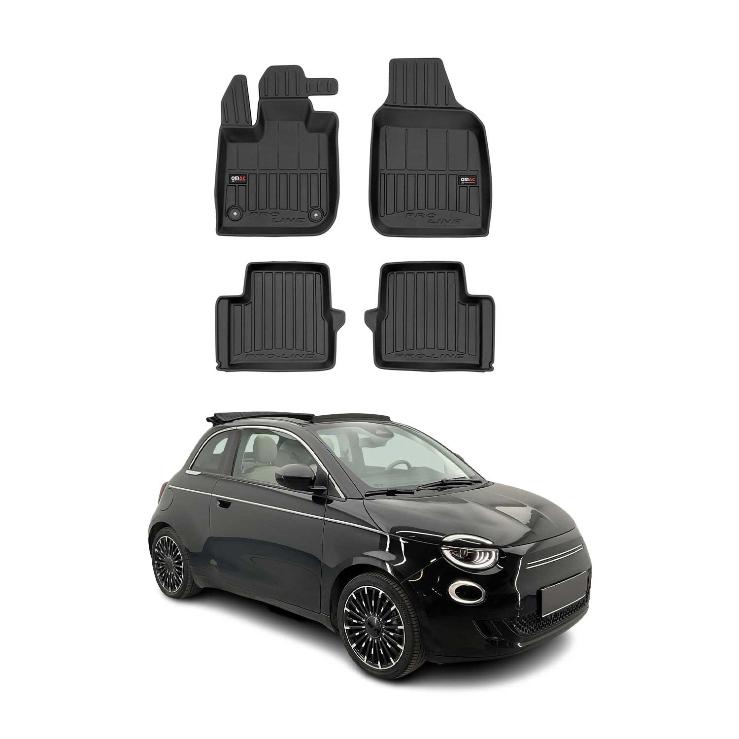 OMAC Premium Alfombrillas De Coche para Fiat 500E 2020-2025 Negro TPE Goma 4Pza
