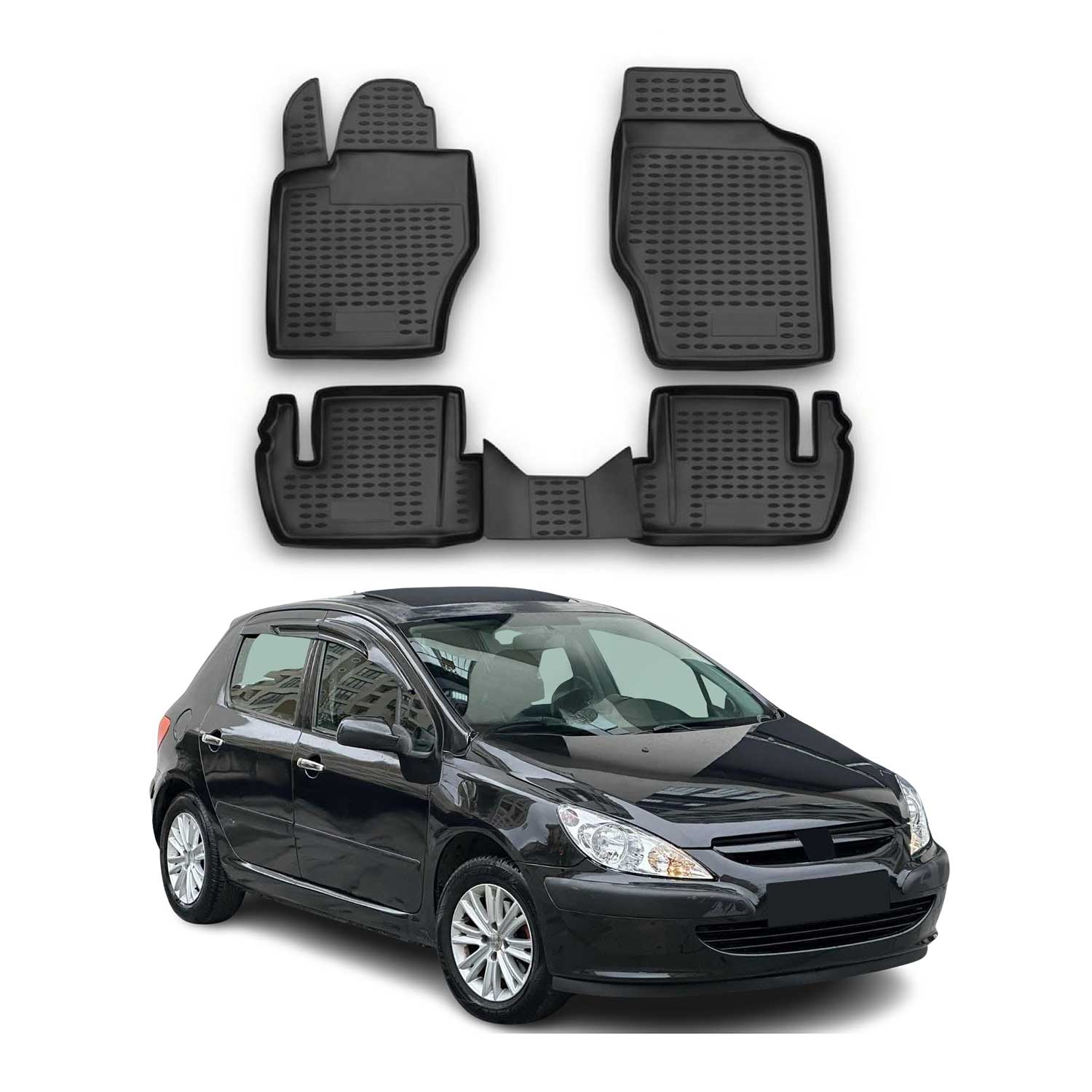 OMAC Alfombrillas De Coche para Peugeot 307 2001-2008 Negro Goma TPE 4Pza