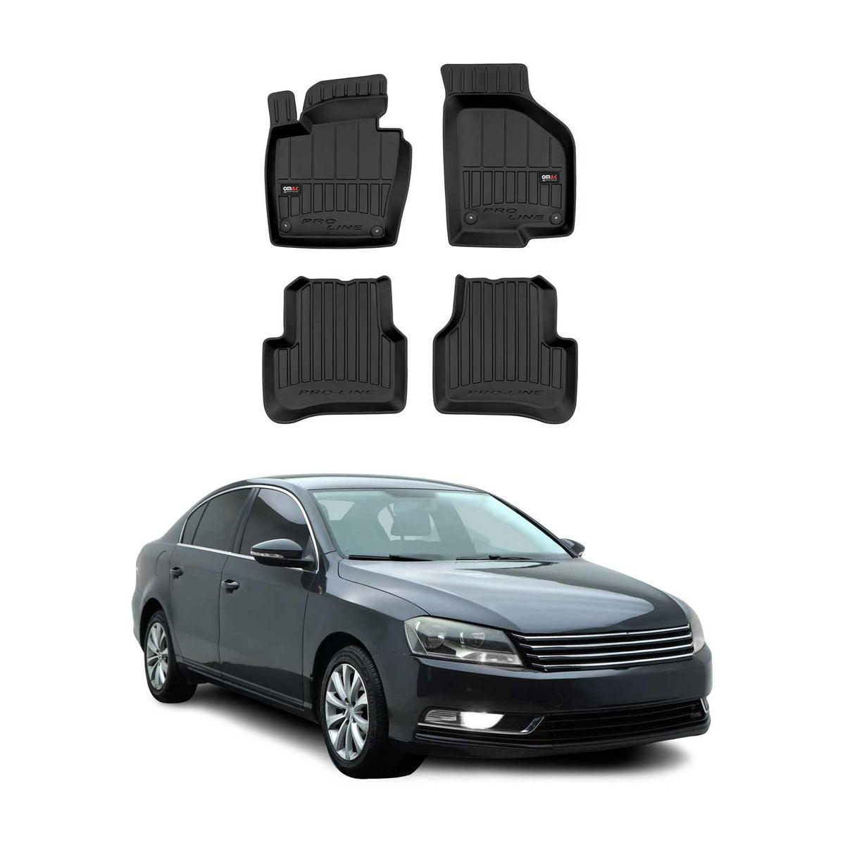 OMAC Premium Alfombrillas De Coche para VW Passat B7 2010-2015 Negro TPE Goma 4x
