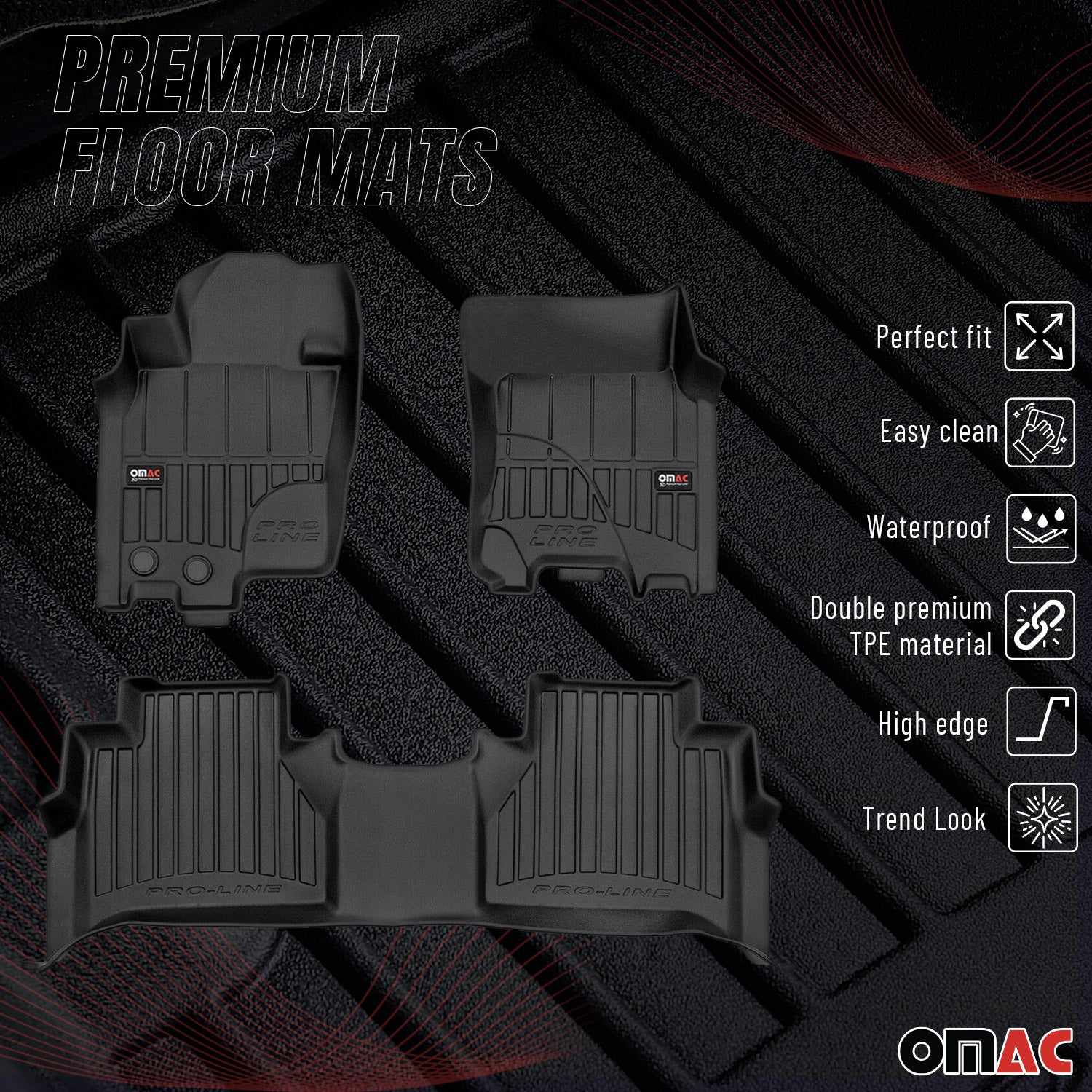 OMAC Premium Alfombrillas De Coche para Nissan Navara 2015-2023 TPE Goma 3x